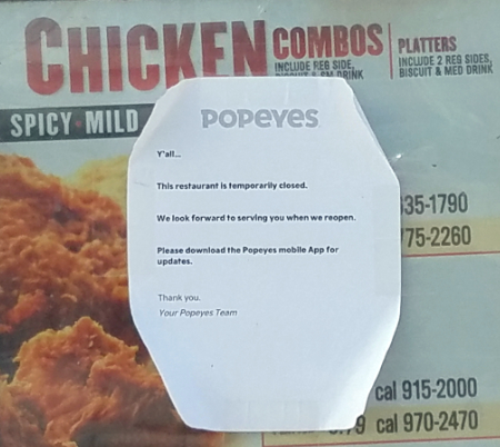 Popeye's closed, unknown why