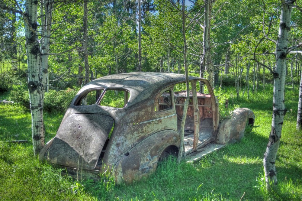 HDR of abandoned car, near Four Corners