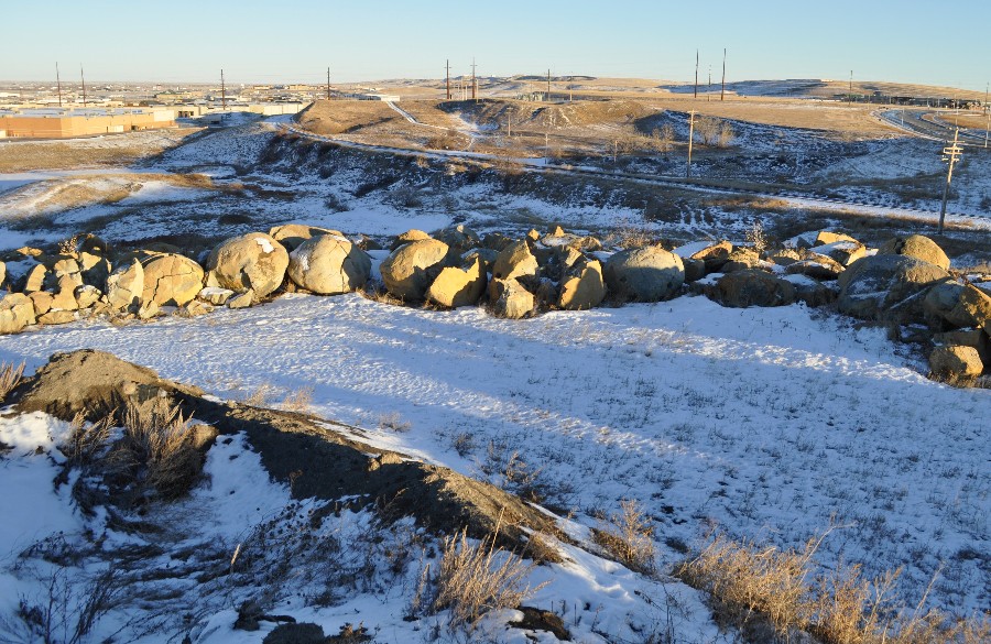 piles of strange rocks near Pizza Ranch